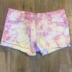 Cute pink jean shorts with tie dye style